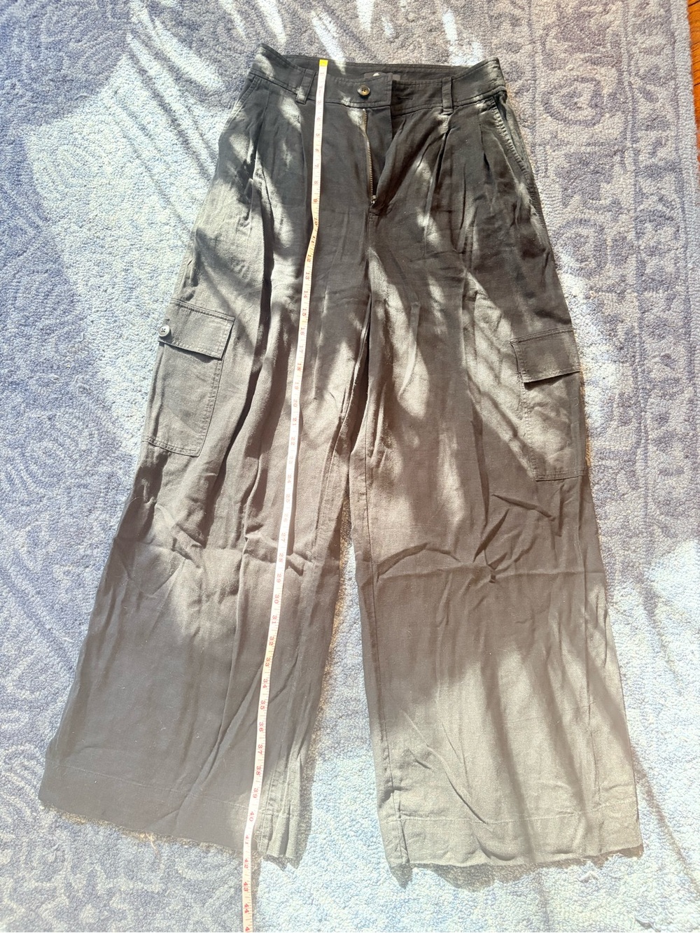 Women’s Madewell Black dressy linen high rise Wide-Leg Cargo Pants